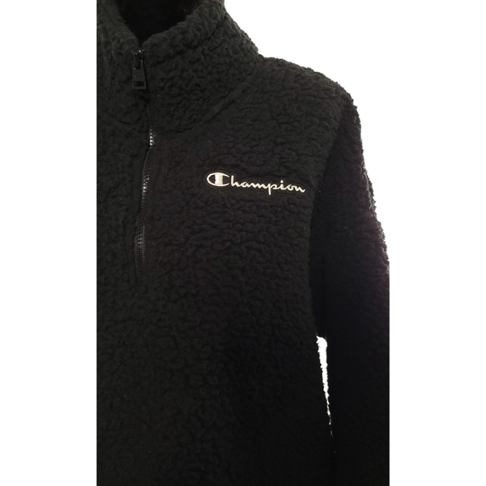 Champion 1/4 Zip Sherpa Teddy Bear  Pullover Sweatshirt Jacket Black sz XL - Picture 2 of 7